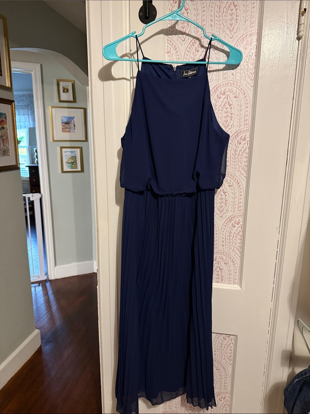 Sam Edelman Navy Halter Maxi Dress with Spaghetti Straps